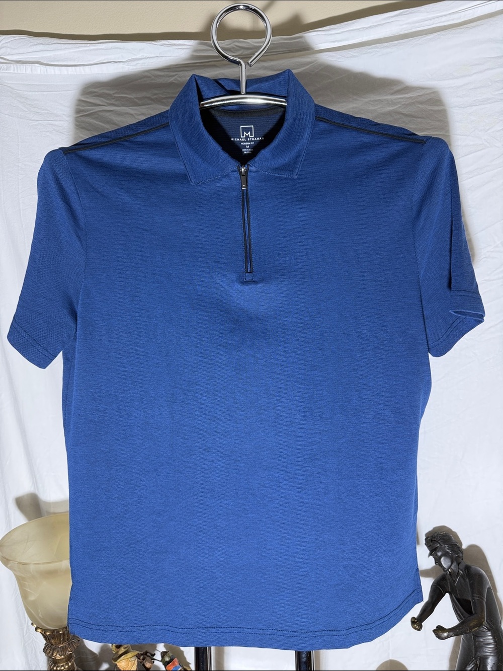 Micheal strahnan Blue Short-Sleeve Half-Zip Polo